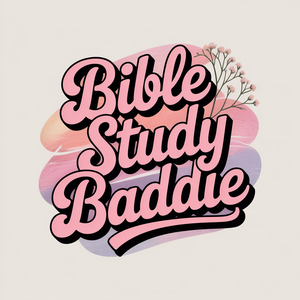 Bible Study Baddie aesthetic typography logo with pink retro lettering and floral accents.