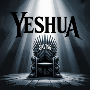 Yeshua Savior text above a majestic throne illuminated by divine light rays.