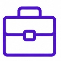 A minimalist purple briefcase icon representing business, career, and professional work.