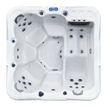 a hot tub with a white tub and a black and white tub