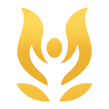 Gouden logo-symbool dat groei en innerlijke balans uitdrukt.