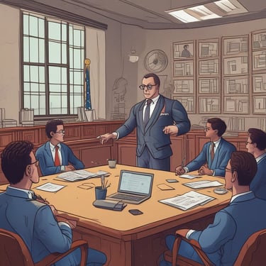 A professional lawyer consulting with a client in an elegant office.