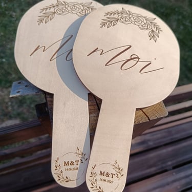 pancartes mariage lui elle bois laser