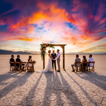 a couple getting married in a desert