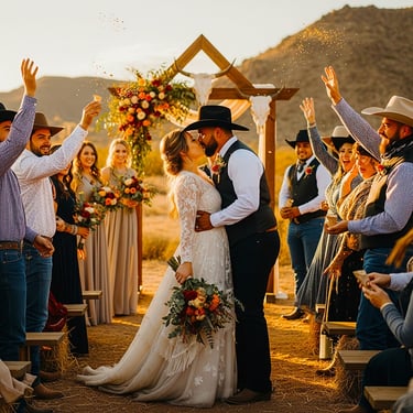 a couple getting married in a desert wedding