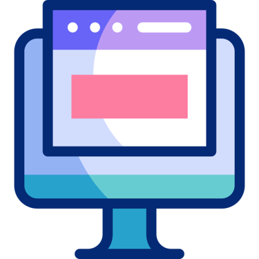 Icon of a desktop computer monitor showing a modern web browser interface layout.