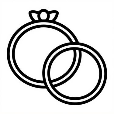 Minimalist black line icon of interlocking wedding rings with diamond settings on a black background.