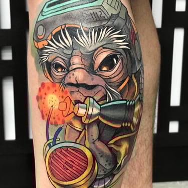 Babu Frik custom neo traditional color tattoo by Jeff Wortham in Oviedo, Florida