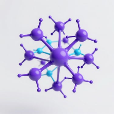 Abstract visualization of interconnected neural nodes in vibrant purple and cyan on a clean light background, representing semantic data connections.