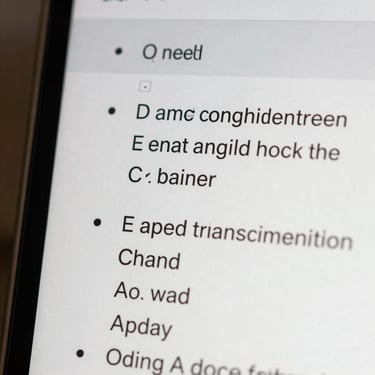 Close-up UI element of an AI audio transcriber converting a voice memo into formatted bullet points with action items.
