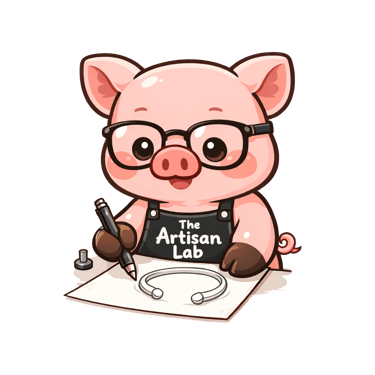 The Artisan Lab Designs mascot Milo is designing a silver bangle