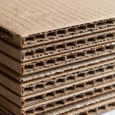 Macro close-up of corrugated cardboard layers, showing the precise fluting structure and raw kraft paper texture under dramatic industrial lighting.