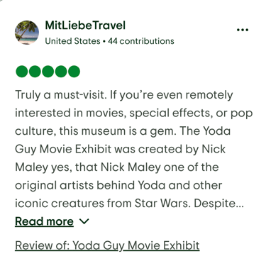 Trip Advisor Review - Yoda Guy Movie Experience 1