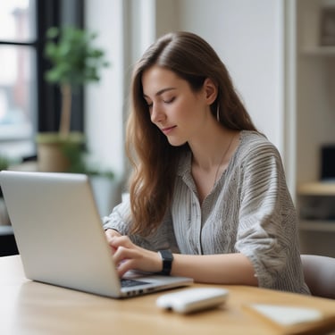 A cozy workspace with a notebook, pen, and warm amber lighting.