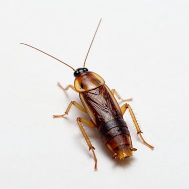 Macro studio shot of a German cockroach on a sterile white background, clinical lighting, high detail.