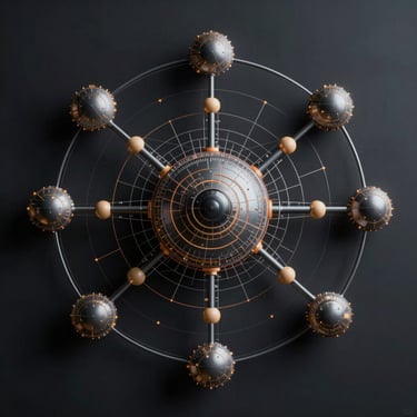 Abstract technical vector diagram representing autonomy, depicting expanding nodes breaking free from a central grid on a dark background.