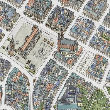 Hand-drawn city map of Kraków, Poland, detail by deliaMAPS
