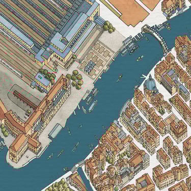 Hand-drawn city map of Venice, detail by deliaMAPS