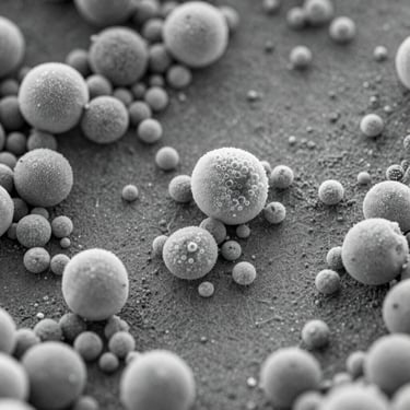 High-magnification scanning electron microscopy style texture of a smart polymer matrix, sharp micro-structural details, cool grey and clinical white tones