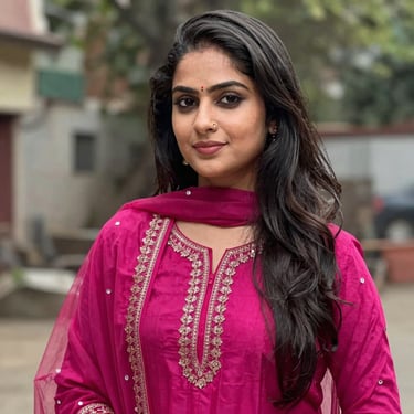 A confident Bangladeshi woman author sitting at a desk with books and a laptop.