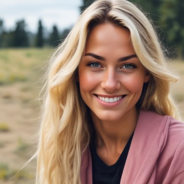 Smiling woman holding a bottle of eu+leve wellness spray in a bright, natural setting