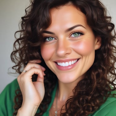 Smiling woman holding a bottle of eu+leve wellness spray in a bright, natural setting