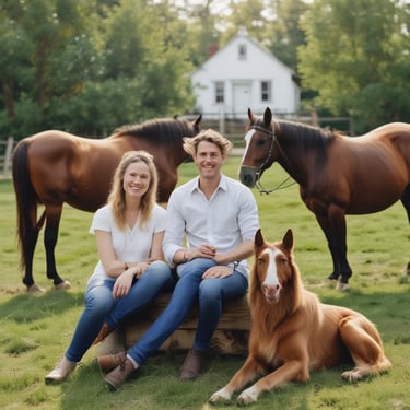 A happy customer holding a lilac French Bulldog puppy in a sunlit garden.