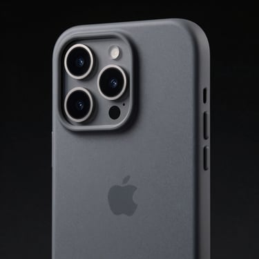 Smudge-proof frosted matte phone case back, elegant dark gray texture, high-contrast studio lighting