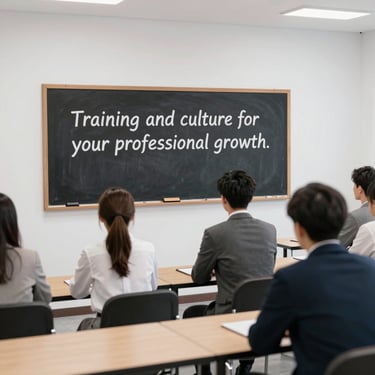 Professionals attend a corporate training session for career growth and company culture development.