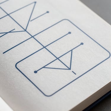 An abstract, minimalist vector diagram of metabolic pathways, clean dark blue lines on a light gray background, high-end textbook style.