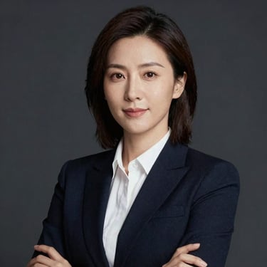 Professional studio portrait of a female entertainment attorney, sharp lighting, confident expression, minimalist dark background.