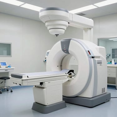Immaculate modern radiology suite with advanced imaging machinery, bright clinical lighting, clean lines