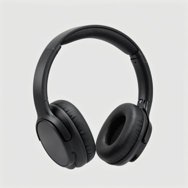 Matte black over-ear headphones, isolated on a clean light gray background, sharp focus, studio lighting
