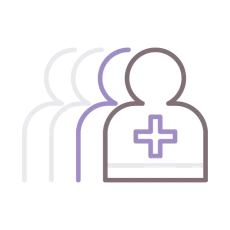 Three outlined human silhouettes on a black background; the front figure features a medical cross, symbolizing teamwork.