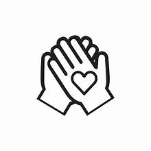 Illustration of two hands, one on top of the other with a heart on the top palm