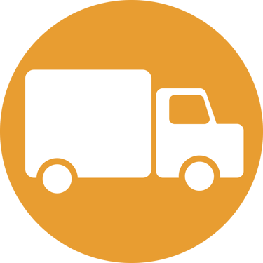 White delivery truck icon inside an orange circle representing shipping and logistics services.