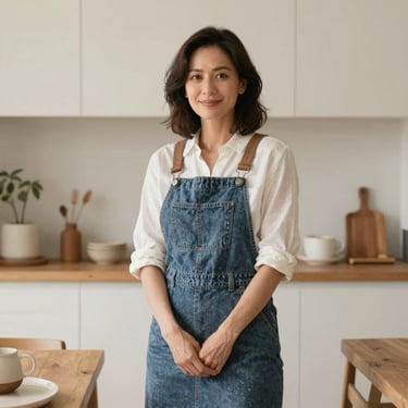 A smiling woman holding a colorful Nikki laundry pod package in a bright laundry room.