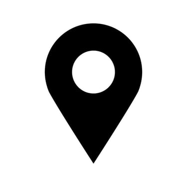 Black map pin icon representing a GPS location marker on a white background.