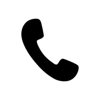 Black silhouette icon of a telephone handset used for customer support contact information.