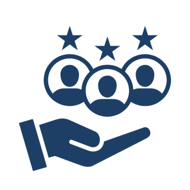 hand and three stars representing customer-focus approach