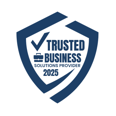 a blue shield with the words trusted business solutions
