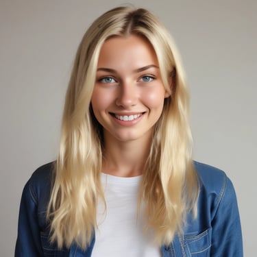 Smiling businesswoman giving a thumbs up in a modern office setting.