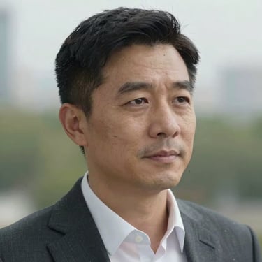 Close-up portrait of a real estate principal looking thoughtfully off-camera, natural overcast daylight, professional and sincere expression.