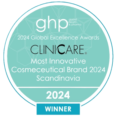 CLINICARE wins GHP 2024 Global Excellence Award for Most Innovative Cosmeceutical Brand in Scandinavia.