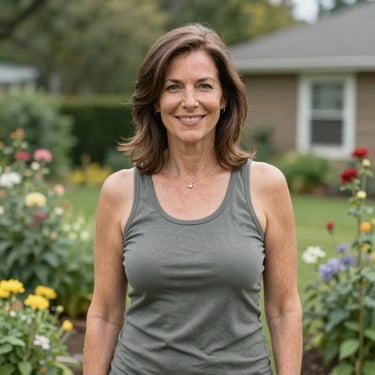 Portrait of a smiling woman over 40 with warm natural lighting, radiating calm confidence.