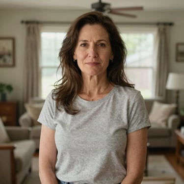 Smiling woman in her 50s enjoying a sunny morning outdoors with a fresh citrus drink.
