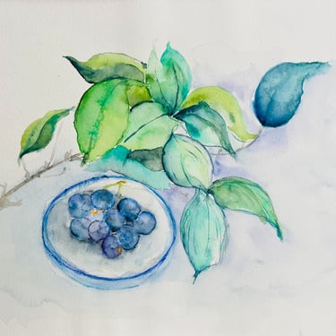 Japanese Art by Weronika Kacperski. Magic in the Ordinary Things. Blueberries watercolour