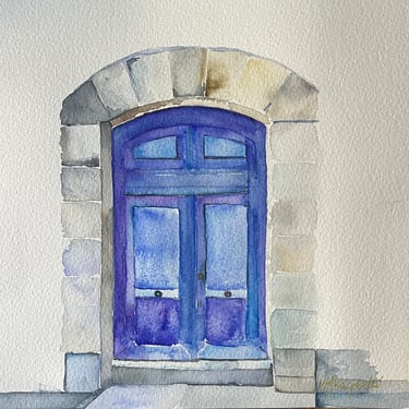 Framed architectural doorway in watercolour, 20 × 20 cm, Portes series by Weronika Kacperski