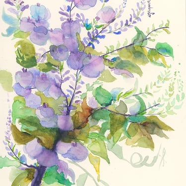 Delicate Wisteria Painting Inspired by Traditional Asian Art by Weronika Kacperski