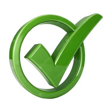 A 3D green glossy check mark icon inside a circle symbol representing success and approval.